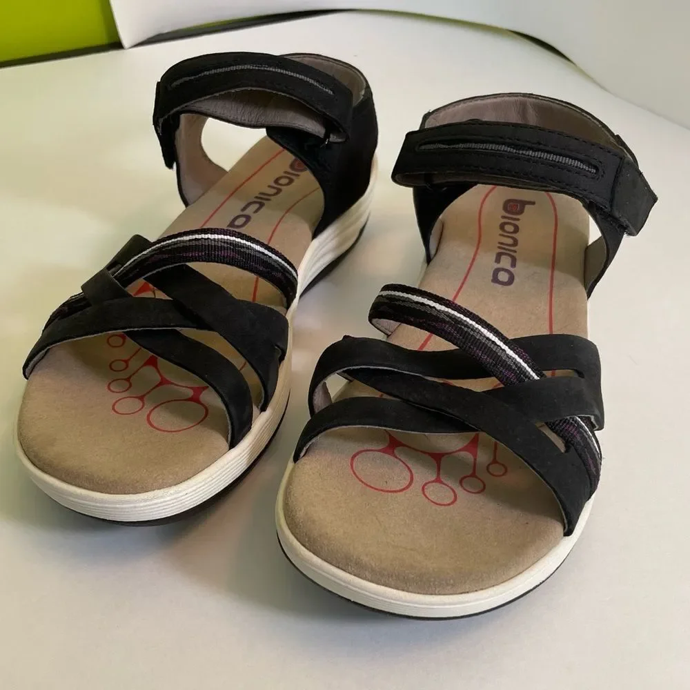 Biónica Nova black woven Nubuck leather Wedge sandals‎